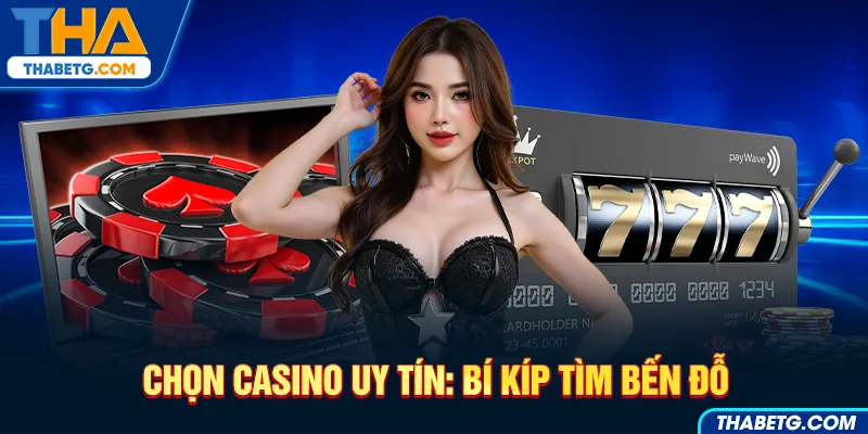 Hình ảnh bí kíp chọn casino uy tín tại THABET với máy slot và thẻ tín dụng.