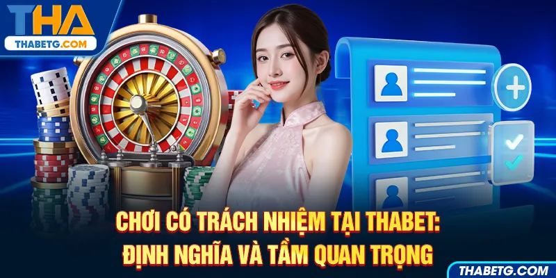 Hình ảnh chơi có trách nhiệm tại THABET với roulette và biểu tượng danh sách kiểm tra.