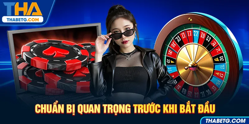 Hình ảnh cách chơi casino trước khi bắt đầu tại THABET với roulette và chip casino